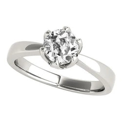 Solitaire Ring Oud Geslepen Echt Diamant 6 Prong Set Goud 1,50 Karaat Taps Toelopende Schacht