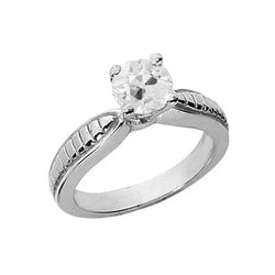 Solitaire Ring Oud Geslepen Ronde Echt Diamant 1 Karaat Witgouden Sieraden