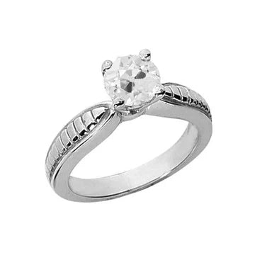 Solitaire Ring Oud Geslepen Ronde Echt Diamant 1 Karaat Witgouden Sieraden