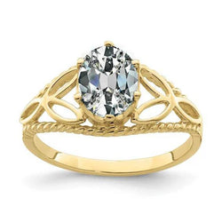 Solitaire Ring Ovaal Oud Geslepen Echt Diamant Trinity Knoop Touw Stijl 3 Karaat