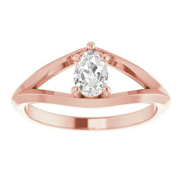 Solitaire Ring Peer Oud Geslepen Echt Diamant 5-Punts Gespleten Schacht 1,50 Karaat
