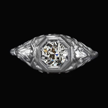 Solitaire Ring Rond Oud Geslepen Echt Diamant Goud Vintage Stijl 1,50 Karaat