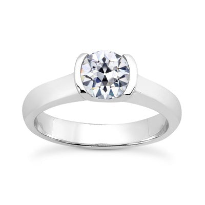Solitaire Ring Ronde Oude Mijn Geslepen Echt Diamanten Halve Ring Set 1,50 Karaat