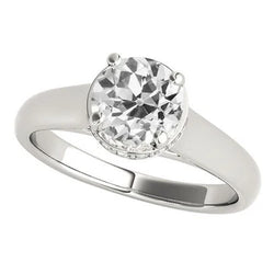 Solitaire Ring Voor Dames Oude Mijn Geslepen Echt Diamant 4 Prong Set 2 Karaat