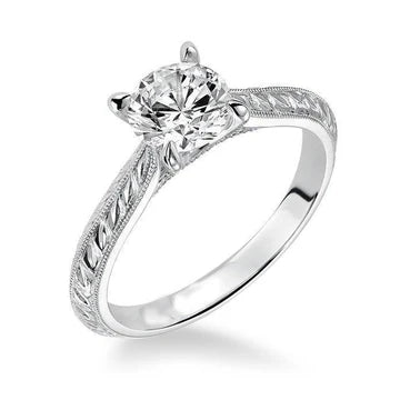 Solitaire Ronde 1,50 Karaat Echt Diamanten Milgrain Verlovingsring Wit Goud 14K