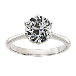 Solitaire Rond Oud Geslepen Natuurlijke uit de a aarde gewonnen Diamanten Ring 6 Prong Gezet 2.50 Karaat