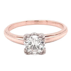 Solitaire Verlovingsring 1 Karaat Echt Diamant Klauwtand Milgrain Roségoud 14K