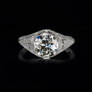Solitaire Verlovingsring Oude Mijnwerker Echt Diamant Antieke Stijl 1,50 Karaat