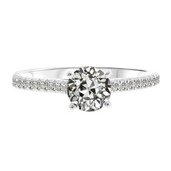 Solitaire Ring met Accenten 14K Witgoud – Briljant Antiek