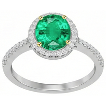 Afbeelding in Gallery-weergave laden, Fijne Smaragd Ovaal Geslepen Edelsteen Ring in Tweekleurig 14K Goud – zijaanzicht
