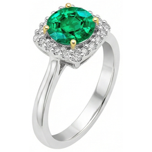 Afbeelding in Gallery-weergave laden, Colombiaanse Smaragd Edelsteen Ring 2-karaat Bicolor 14K Goud – hoekaanzicht

