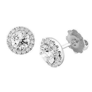 Sparkling Prong Set 3,50 Carats Echt Diamanten Lady Studs Halo Oorbellen Goud