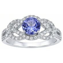 Afbeelding in Gallery-weergave laden, Sprankelende 6.01 Ct. Ronde Ceylonsaffier Natuurlijke uit de aarde gewonnen Diamanten Ring Witgoud 14K
