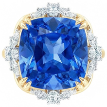 Afbeelding in Gallery-weergave laden, Sprankelende Cushion Ceylonese Kleur Saffier IGI GECERTIFICEERDE Diamanten Ring 7.81 Ct Geelgoud 14K
