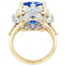 Afbeelding in Gallery-weergave laden, Sprankelende Cushion Ceylonese Kleur Saffier IGI GECERTIFICEERDE Diamanten Ring 7.81 Ct Geelgoud 14K
