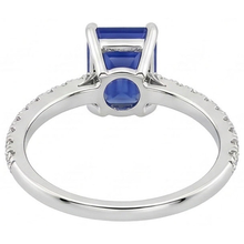 Afbeelding in Gallery-weergave laden, Sprankelende Natuurlijke echte diamant ( niet in het laboratorium gekweekt )en ring Emerald Cut Srilankaanse saffier 2 karaat tanden
