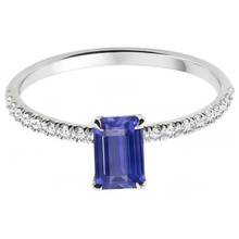 Afbeelding in Gallery-weergave laden, Sprankelende Natuurlijke echte diamant ( niet in het laboratorium gekweekt )en ring Emerald Cut Srilankaanse saffier 2 karaat tanden
