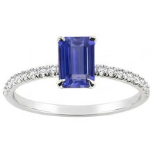 Afbeelding in Gallery-weergave laden, Sprankelende Natuurlijke echte diamant ( niet in het laboratorium gekweekt )en ring Emerald Cut Srilankaanse saffier 2 karaat tanden
