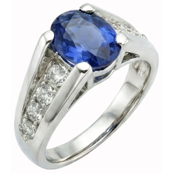 Sprankelende ovale Ceylon saffier Natuurlijke echte diamanten ( niet in een laboratorium gekweekt ) ring 2.10 karaat witgoud