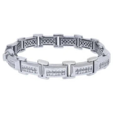 Sprankelende 10 Karaat Prinses Geslepen Echt Diamanten Witgouden Herenarmband