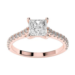 Sprankelende Princess Cut 3.10 Karaat Echt Diamanten Verlovingsring Rose Gold