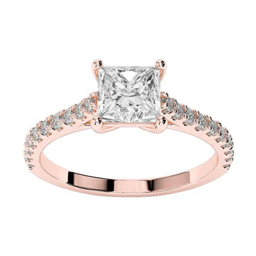 Sprankelende Princess Cut 3.10 Karaat Echt Diamanten Verlovingsring Rose Gold