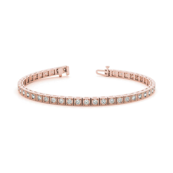 Sprankelende Ronde Geslepen Echt Diamanten Roségouden 14K Milgrain Armband 4,40 Ct.