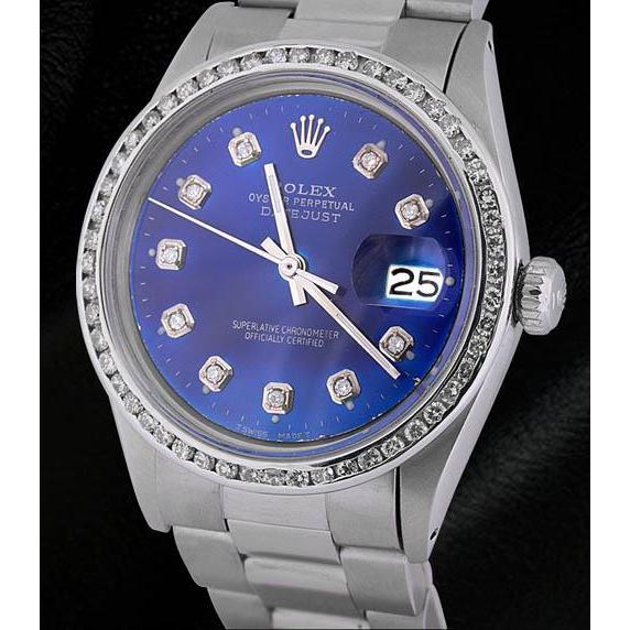 Sprankelende blauwe diamanten wijzerplaat Rolex