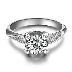 Sprankelende Solitaire met Accent 2.70 Karaat Natuurlijke uit de aarde gewonnen Diamanten Ring Witgoud 14K