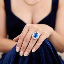 Afbeelding in Gallery-weergave laden, Sri Lanka Blauwe Saffier Natuurlijke uit de aarde gewonnen Diamant 8.25 Ct Ring Witgoud 14K
