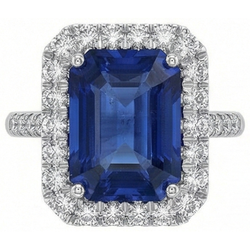 Sri Lanka Saffier Diamanten 4.30 Karaat Trouwring 14K Goud Wit