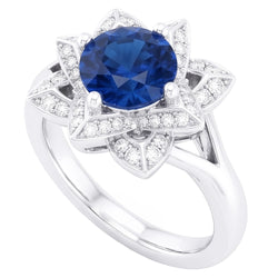 Sri Lanka Saffier Met Diamanten 3 Ct Bloem Ring Wit Goud 14K