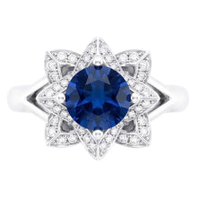 Afbeelding in Gallery-weergave laden, Sri Lanka Saffier Met Diamanten 3 Ct Bloem Ring Wit Goud 14K
