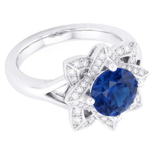 Afbeelding in Gallery-weergave laden, Sri Lanka Saffier Met Diamanten 3 Ct Bloem Ring Wit Goud 14K
