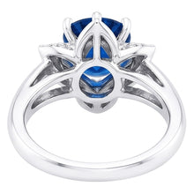 Afbeelding in Gallery-weergave laden, Sri Lanka Saffier Met Diamanten 3 Ct Bloem Ring Wit Goud 14K
