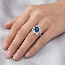 Afbeelding in Gallery-weergave laden, Sri Lanka Saffier Met Diamanten 3 Ct Bloem Ring Wit Goud 14K
