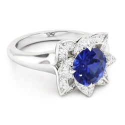 Sri Lanka Saffier & Diamanten Trouwring 2.50 Karaat Wit Goud 14K