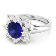 Afbeelding in Gallery-weergave laden, Sri Lanka Saffier &amp; Diamanten Trouwring 2.50 Karaat Wit Goud 14K
