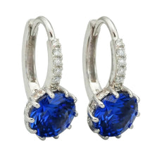 Afbeelding in Gallery-weergave laden, Sri Lanka Kleur Saffier Rond Geslepen IGI GECERTIFICEERD Diamant Dames Hoepel Oorbel 6.40 Karaat
