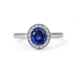 Sri Lanka Sapphire ovale en ronde diamanten ring goud 14K 2.90 Ct.