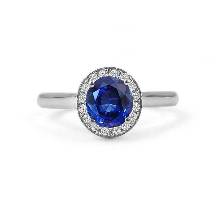 Sri Lanka Sapphire ovale en ronde diamanten ring goud 14K 2.90 Ct. - harrychadent.nl