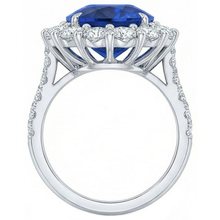 Afbeelding in Gallery-weergave laden, Sri Lanka blauwe saffier Halo Natuurlijke echte diamanten ( niet in een laboratorium gekweekt ) ring 4,50 karaat witgoud 14K
