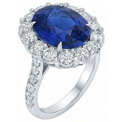 Sri Lanka blauwe saffier Halo Natuurlijke echte diamanten ( niet in een laboratorium gekweekt ) ring 4,50 karaat witgoud 14K