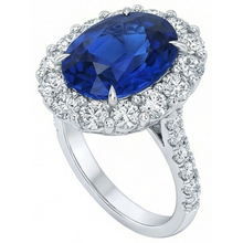 Afbeelding in Gallery-weergave laden, Sri Lanka blauwe saffier Halo Natuurlijke echte diamanten ( niet in een laboratorium gekweekt ) ring 4,50 karaat witgoud 14K
