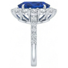 Afbeelding in Gallery-weergave laden, Sri Lanka blauwe saffier Halo Natuurlijke echte diamanten ( niet in een laboratorium gekweekt ) ring 4,50 karaat witgoud 14K
