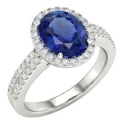 Sri Lanka Saffier Ovaal en Rond Natuurlijke uit de aarde gewonnen Diamanten 7.01 Ct Ring Diamanten