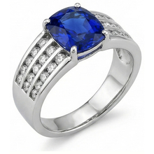Afbeelding in Gallery-weergave laden, echte round saffier 3.50karaat ring close-up detail
