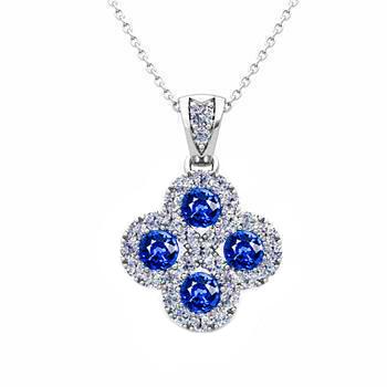 Sri Lankaanse saffier en diamanten ketting hanger wit goud 3 ct. - harrychadent.nl