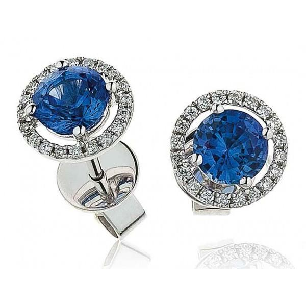 Sri Lankaanse Sapphire Halo Diamond Stud Earring Wit goud 14K