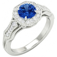 Afbeelding in Gallery-weergave laden, echte round saffier 1.25karaat ring close-up detail
